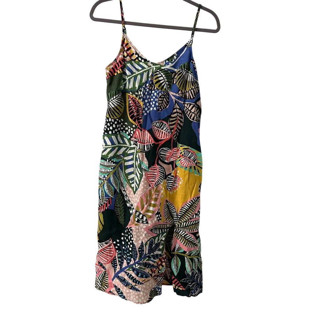 Cynthia Rowley 100% Linen Floral Hawaiian Strappy‎ Tank Midi Sun Dress Size 6